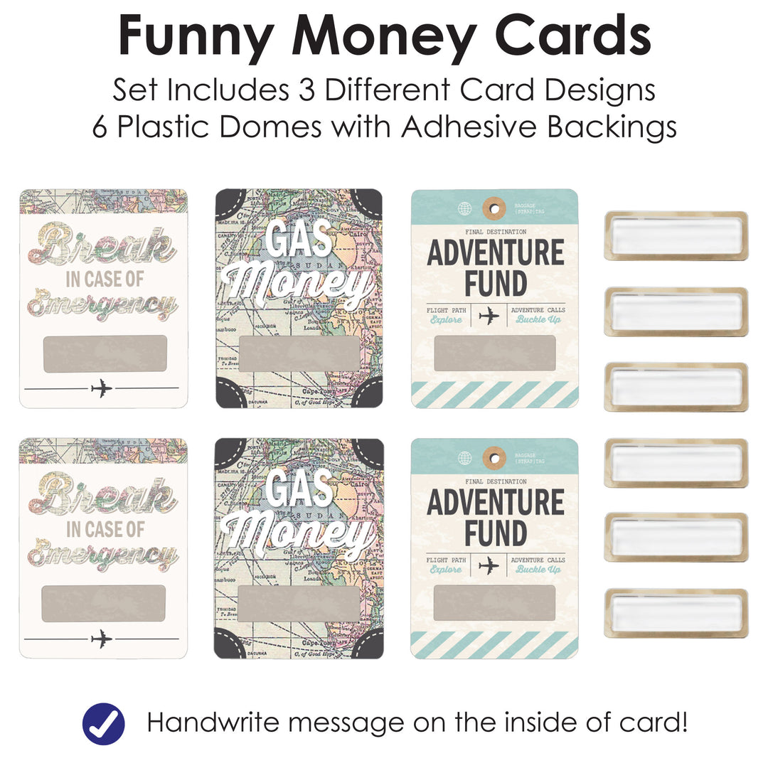 World Awaits - DIY Assorted Travel Themed Party Cash Holder Gift - Funny Money Cards - Set of 6