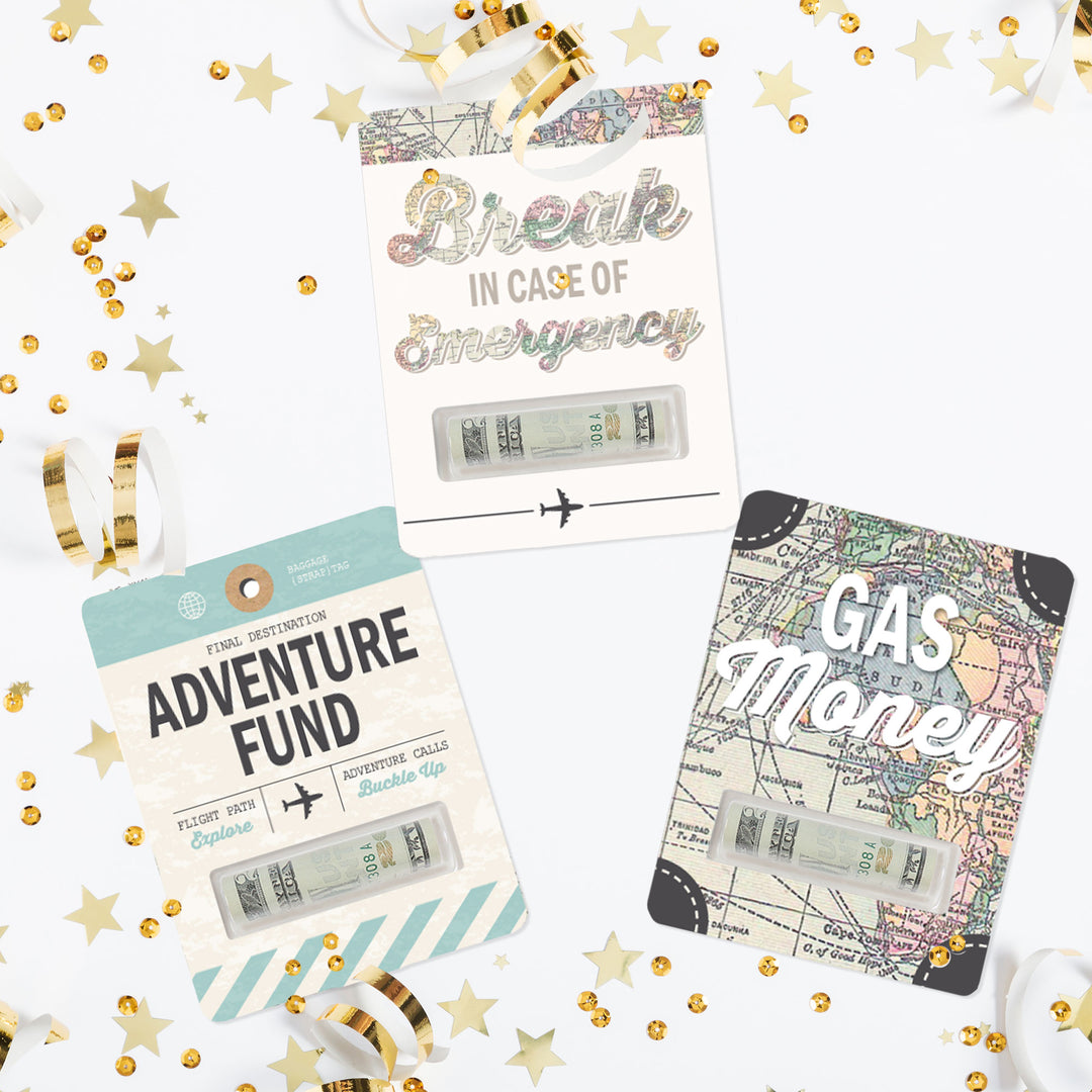 World Awaits - DIY Assorted Travel Themed Party Cash Holder Gift - Funny Money Cards - Set of 6