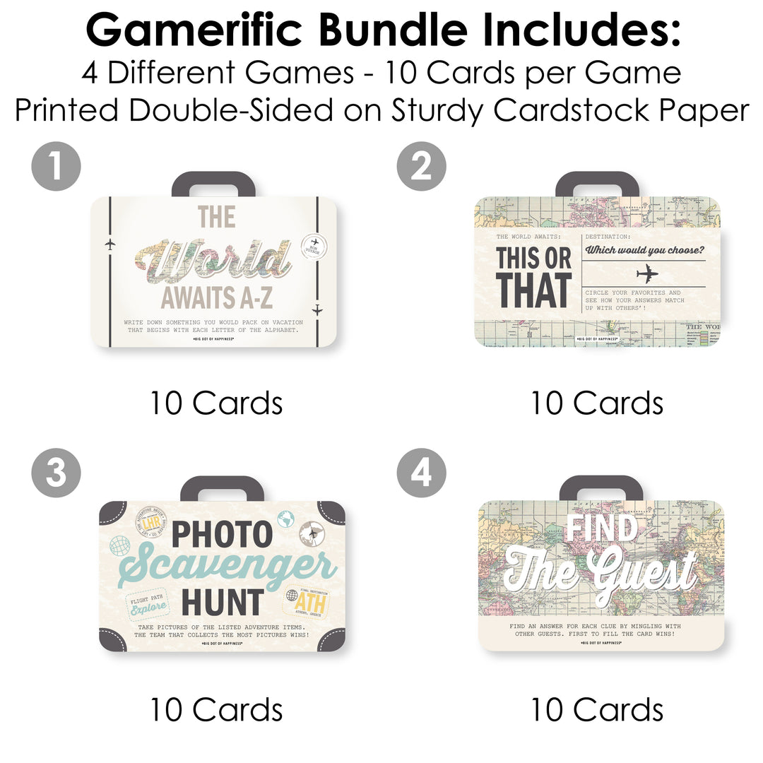 World Awaits - 4 Travel Themed Party Games - 10 Cards Each - Gamerific Bundle