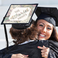 World Awaits - Travel Themed Graduation Cap Decorations Kit - Grad Cap Cover