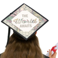 World Awaits - Travel Themed Graduation Cap Decorations Kit - Grad Cap Cover