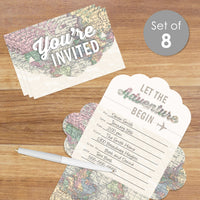 World Awaits - Fill-In Cards - Travel Themed Party Fold and Send Invitations - Set of 8