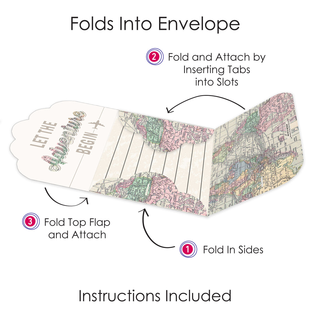 World Awaits - Fill-In Cards - Travel Themed Party Fold and Send Invitations - Set of 8