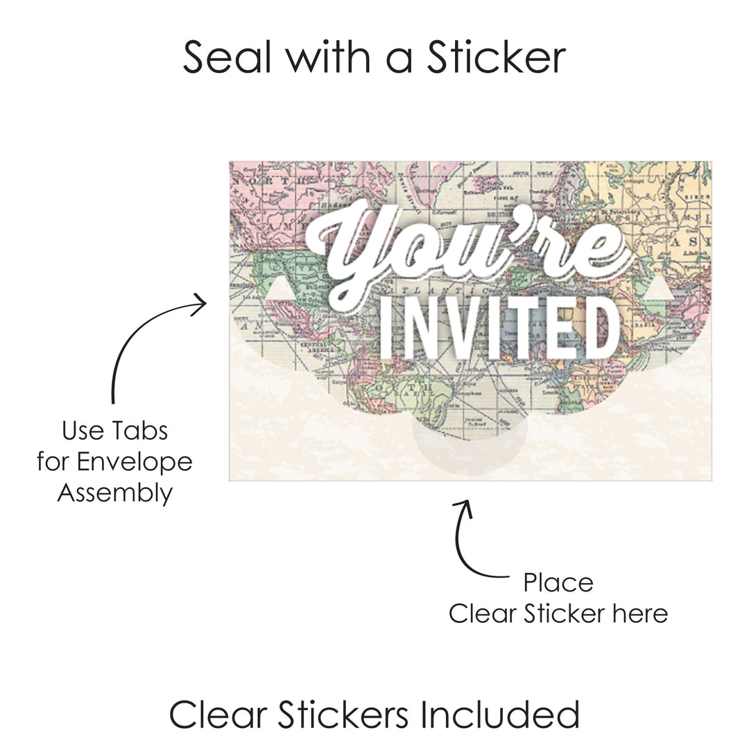 World Awaits - Fill-In Cards - Travel Themed Party Fold and Send Invitations - Set of 8
