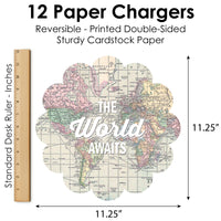 World Awaits - Travel Themed Party Round Table Decorations - Paper Chargers - Place Setting For 12