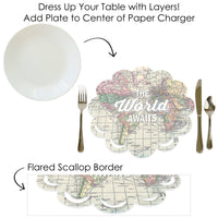 World Awaits - Travel Themed Party Round Table Decorations - Paper Chargers - Place Setting For 12