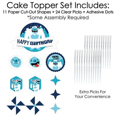 Yeti to Party - Abominable Snowman Birthday Party Cake Decorating Kit - Happy Birthday Cake Topper Set - 11 Pieces