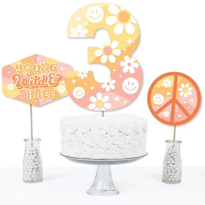 Young, Wild and Three - Boho Hippie Third Birthday Party Centerpiece Sticks - Table Toppers - Set of 15