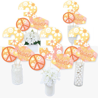 Young, Wild and Three - Boho Hippie Third Birthday Party Centerpiece Sticks - Table Toppers - Set of 15