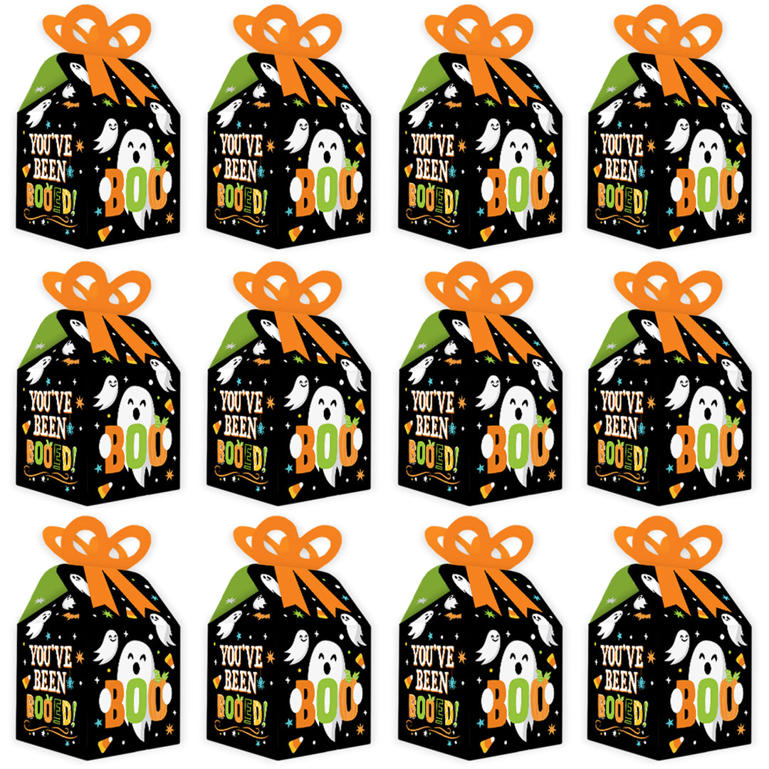 You've Been Booed - Square Favor Gift Boxes - Ghost Halloween Party Bow Boxes - Set of 12