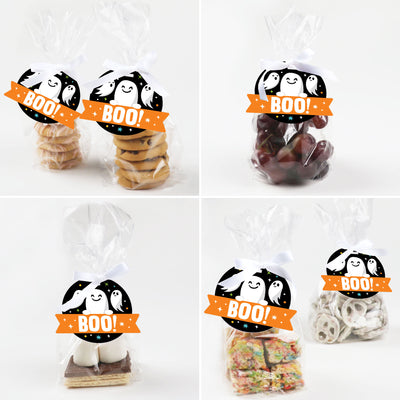 You've Been Booed - Ghost Halloween Party Clear Goodie Favor Bags - Treat Bags With Tags - Set of 12