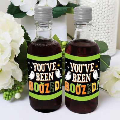 You've Been Boozed - Mini Wine and Champagne Bottle Label Stickers - Ghost Halloween Party Favor Gift for Women and Men - Set of 16