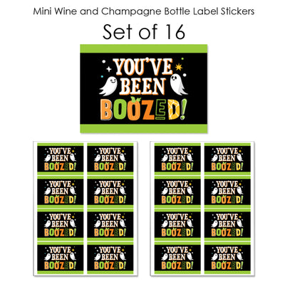 You've Been Boozed - Mini Wine and Champagne Bottle Label Stickers - Ghost Halloween Party Favor Gift for Women and Men - Set of 16