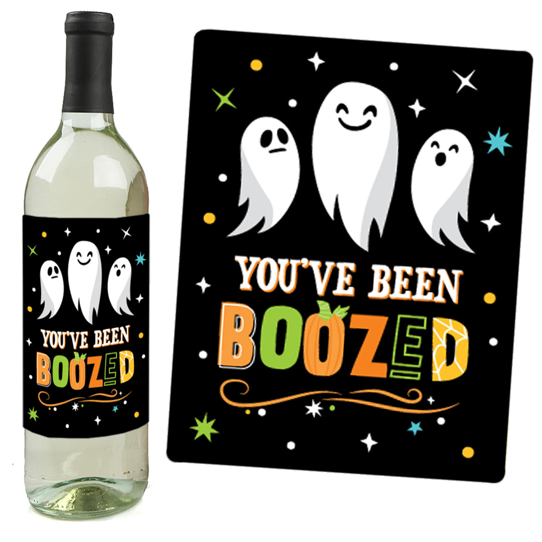 You've Been Boozed - Ghost Halloween Party Decorations for Women and Men - Wine Bottle Label Stickers - Set of 4