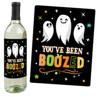 You've Been Boozed - Ghost Halloween Party Decorations for Women and Men - Wine Bottle Label Stickers - Set of 4