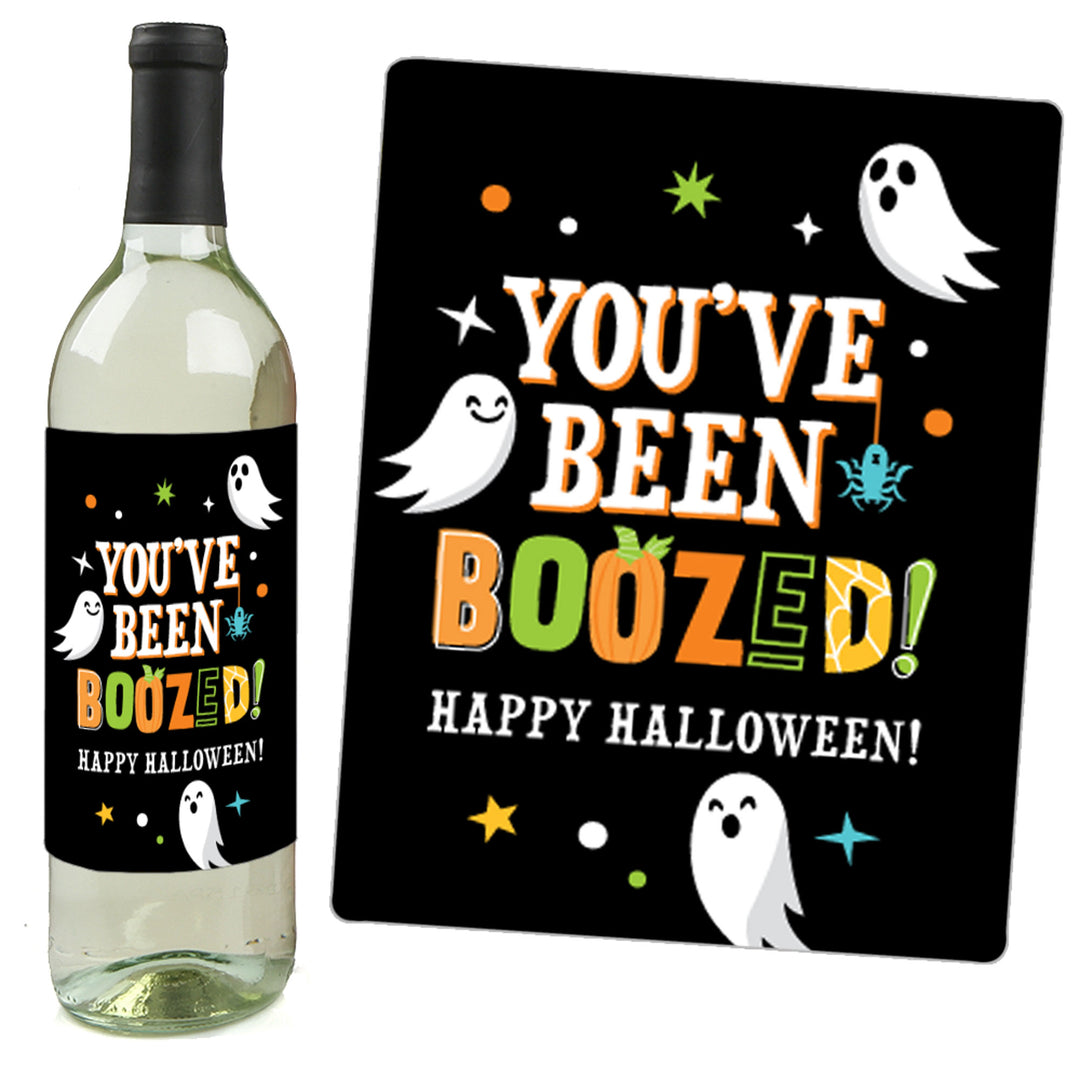 You've Been Boozed - Ghost Halloween Party Decorations for Women and Men - Wine Bottle Label Stickers - Set of 4