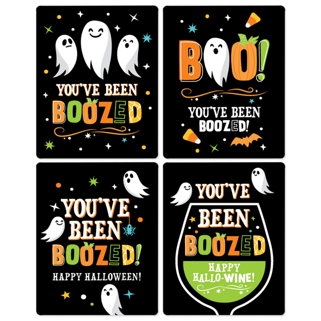 You've Been Boozed - Ghost Halloween Party Decorations for Women and Men - Wine Bottle Label Stickers - Set of 4