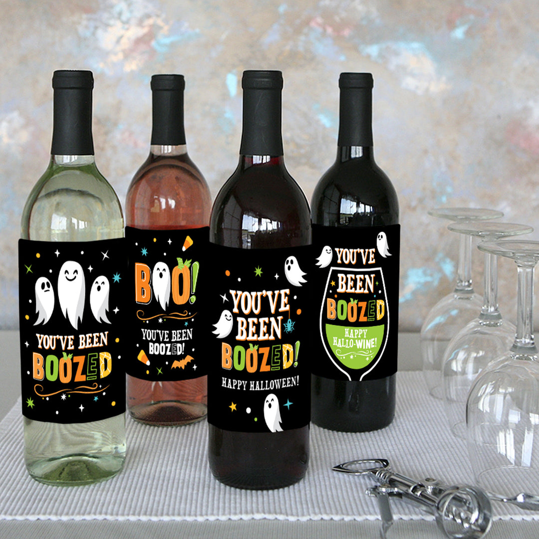 You've Been Boozed - Ghost Halloween Party Decorations for Women and Men - Wine Bottle Label Stickers - Set of 4