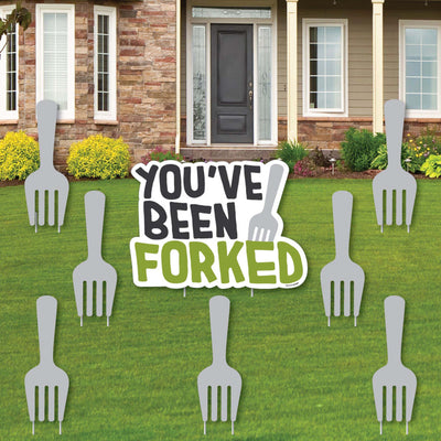 You've Been Forked - Yard Sign and Outdoor Lawn Decorations - Funny Fork Prank Yard Signs - Set of 8
