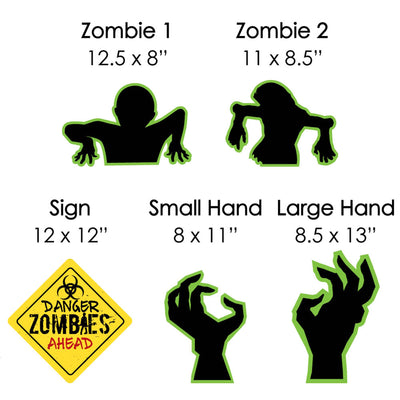 Zombie Zone - Sign and Zombie Hand Lawn Decorations - Outdoor Halloween or Birthday Zombie Crawl Party Yard Decorations - 10 Piece