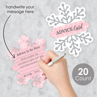 Pink Winter Wonderland - Wish Card Holiday Snowflake Birthday Party and Baby Shower Activities - Shaped Advice Cards Game - Set of 20