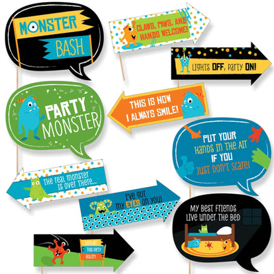 Funny Monster Bash - 10 Piece Little Monster Birthday Party or Baby Shower Photo Booth Props Kit