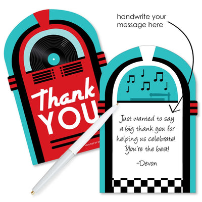 50's Sock Hop - Shaped Thank You Cards - 1950s Rock N Roll Party Thank You Note Cards with Envelopes - Set of 12
