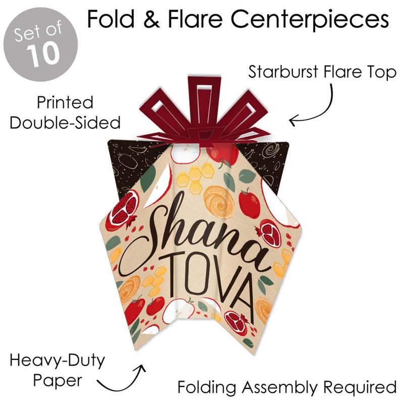 Rosh Hashanah - Table Decorations - Jewish New Year Fold and Flare Centerpieces - 10 Count