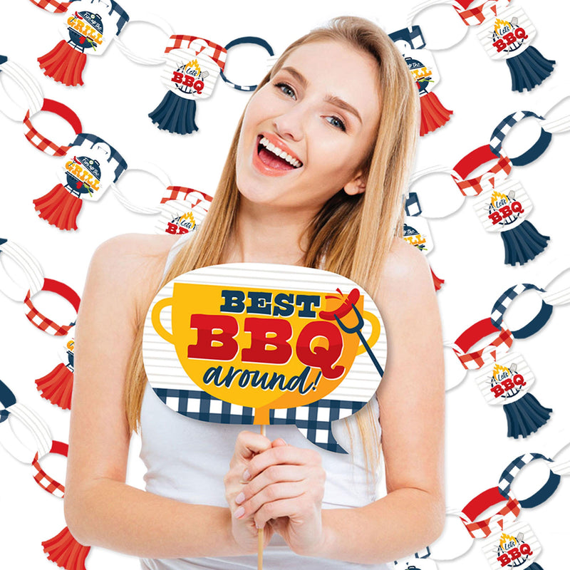 Fire Up the Grill - Banner and Photo Booth Decorations - Summer BBQ Picnic Party Supplies Kit - Doterrific Bundle