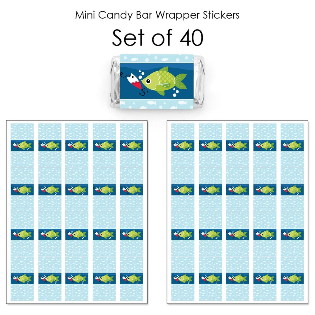 Let's Go Fishing - Mini Candy Bar Wrapper Stickers - Fish Themed Party or Birthday Party Small Favors - 40 Count