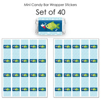 Let's Go Fishing - Mini Candy Bar Wrapper Stickers - Fish Themed Party or Birthday Party Small Favors - 40 Count