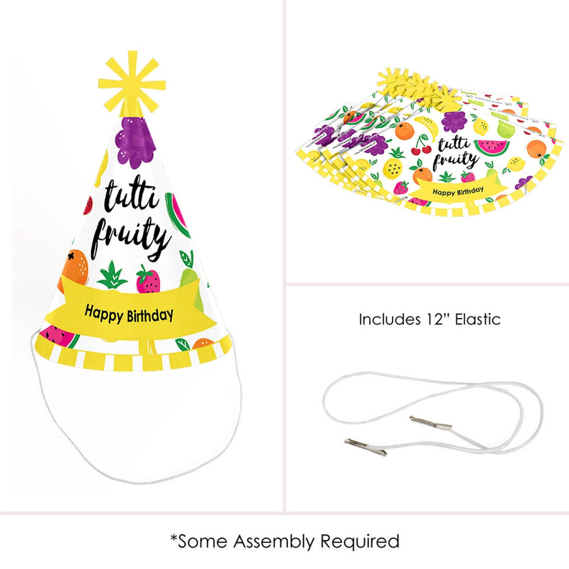 Tutti Fruity - Cone Frutti Summer Happy Birthday Party Hats for Kids and Adults - Set of 8 (Standard Size)