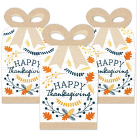 Happy Thanksgiving - Square Favor Gift Boxes - Fall Harvest Party Bow Boxes - Set of 12