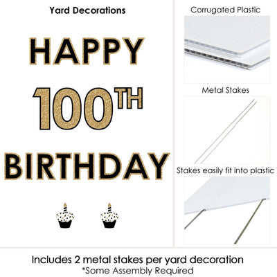 Adult 100th Birthday - Gold - Yard Sign Outdoor Lawn Decorations - Happy 100th Birthday Yard Signs