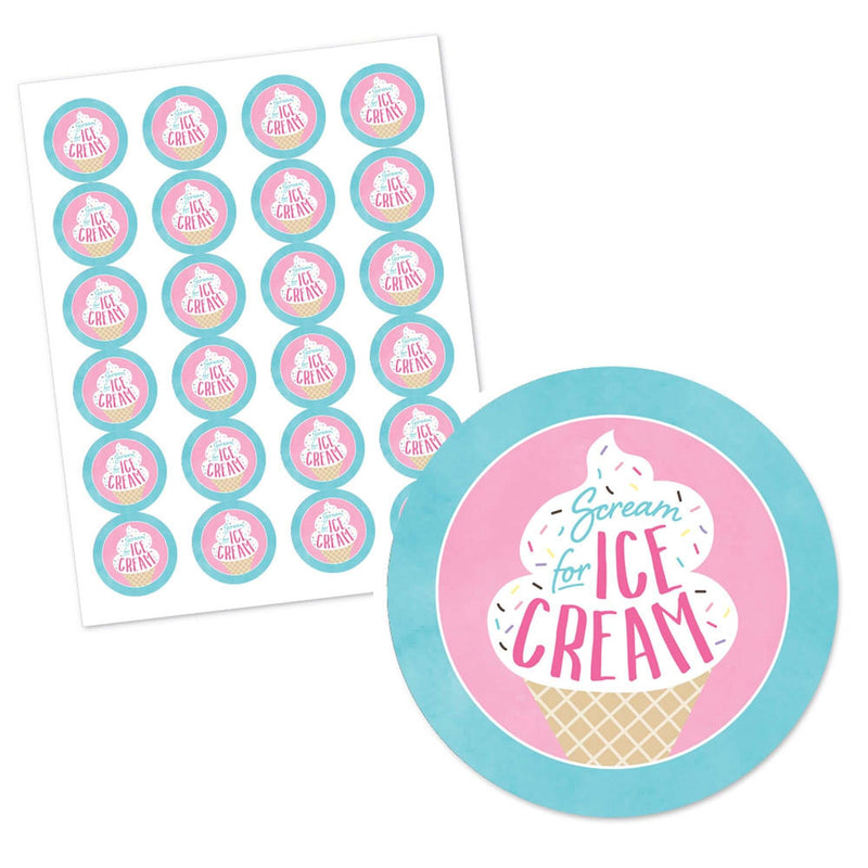 Scoop Up The Fun - Ice Cream - Sprinkles Party Circle Sticker Labels - 24 ct