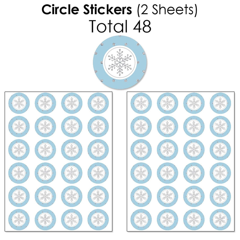 Winter Wonderland - Mini Candy Bar Wrappers, Round Candy Stickers and Circle Stickers - Snowflake Holiday Party and Winter Wedding Candy Favor Sticker Kit - 304 Pieces