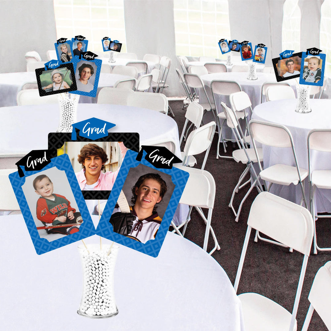 Blue Grad - Best is Yet to Come - Graduation Party Picture Centerpiece Sticks - Photo Table Toppers - 15 Pieces