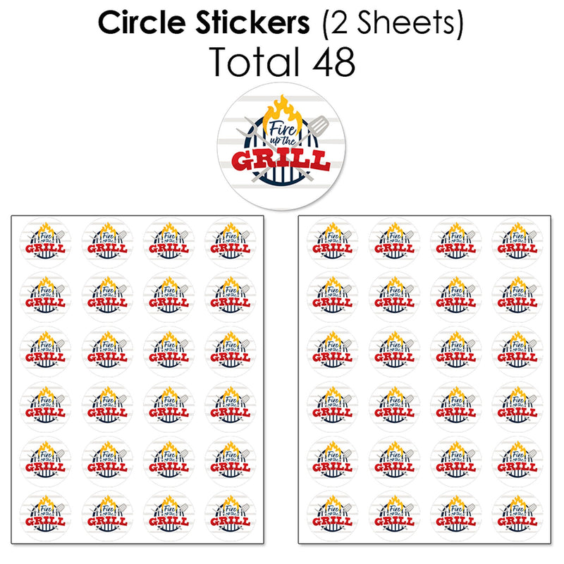 Fire Up the Grill - Mini Candy Bar Wrappers, Round Candy Stickers and Circle Stickers - Summer BBQ Picnic Party Candy Favor Sticker Kit - 304 Pieces