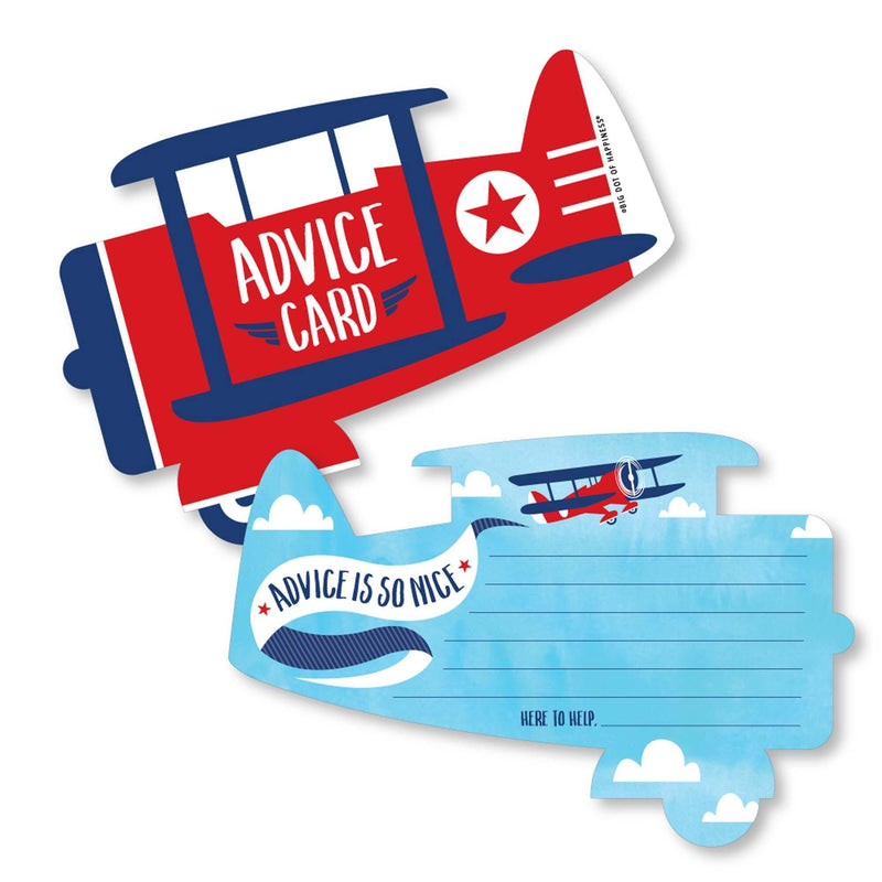 Taking Flight - Airplane - Wish Card Vintage Plane Baby Shower Activities - Shaped Advice Cards Game - Set of 20