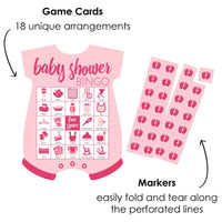Baby Girl - Picture Bingo Cards and Markers - Pink Baby Shower Shaped Bingo Game - Set of 18