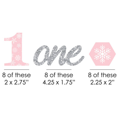 Pink ONEderland - DIY Shaped Holiday Snowflake Winter Wonderland Birthday Party Cut-Outs - 24 ct