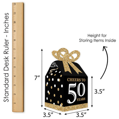 Adult 50th Birthday - Gold - Square Favor Gift Boxes - Birthday Party Bow Boxes - Set of 12