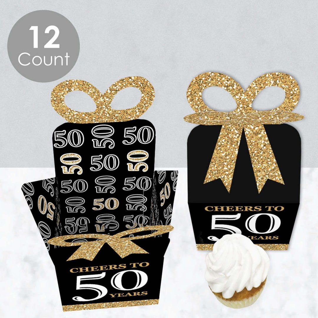 Adult 50th Birthday  Square Favor Gift Boxes - Birthday Party Bow Boxes - Set of 12