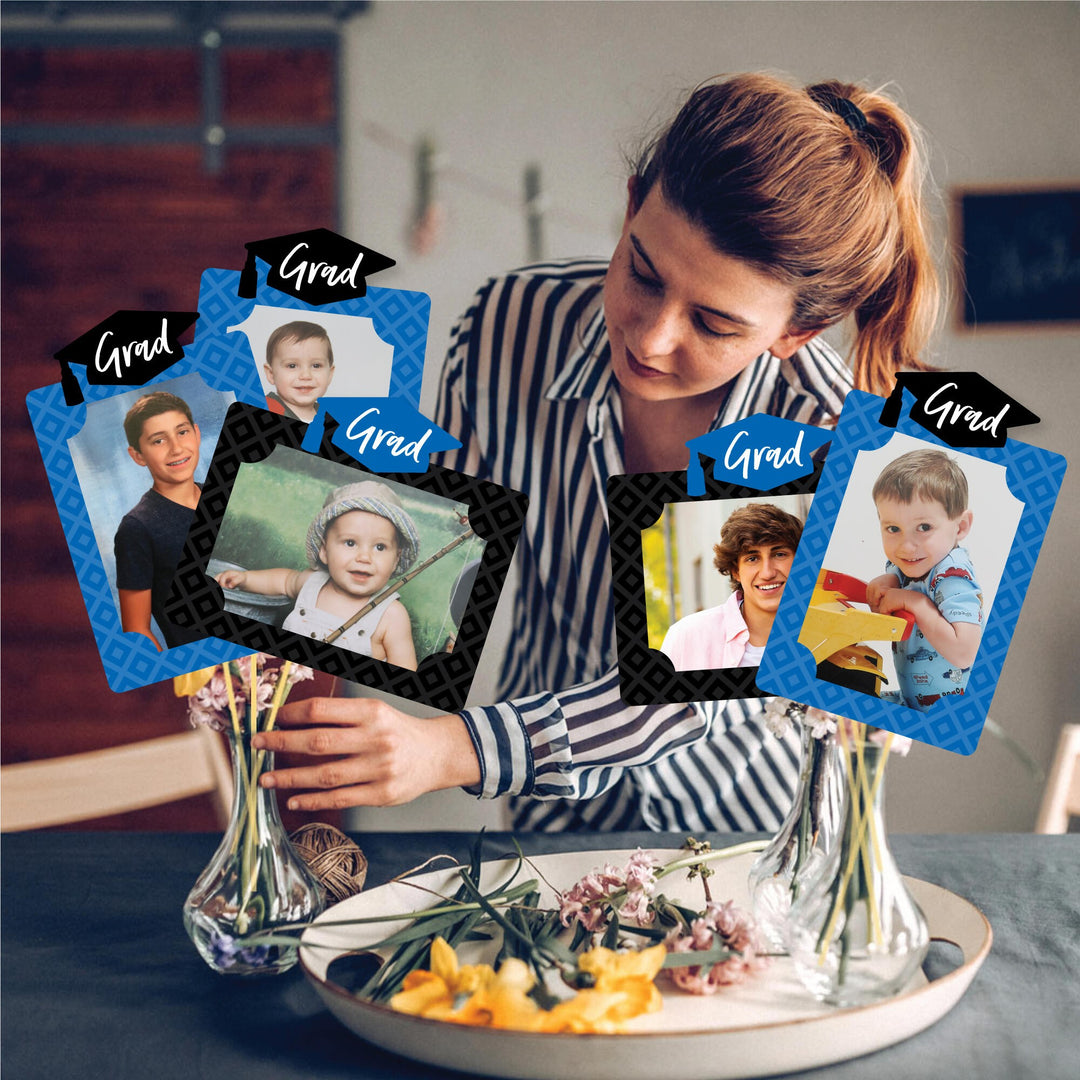 Blue Grad - Best is Yet to Come - Graduation Party Picture Centerpiece Sticks - Photo Table Toppers - 15 Pieces