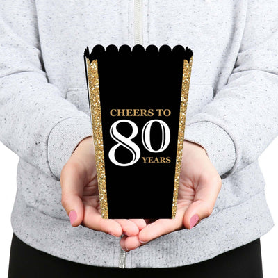 Adult 80th Birthday - Gold - Birthday Party Favor Popcorn Treat Boxes - Set of 12
