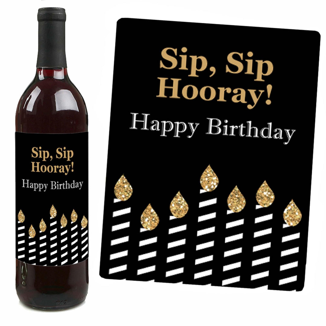 Adult 80th Birthday - Gold - Decorations for Women and Men - Wine Bottle Label Birthday Party Gift - Set of 4