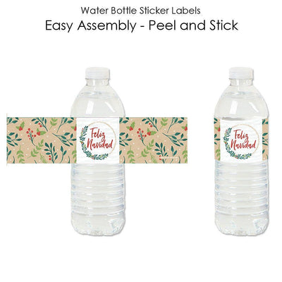 Feliz Navidad - Holiday and Spanish Christmas Party Water Bottle Sticker Labels - Set of 20