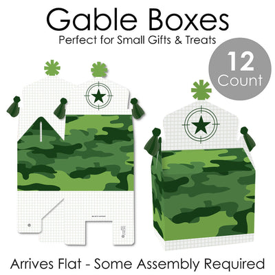 Camo Hero - Treat Box Party Favors - Army Military Camouflage Party Goodie Gable Boxes - Set of 12