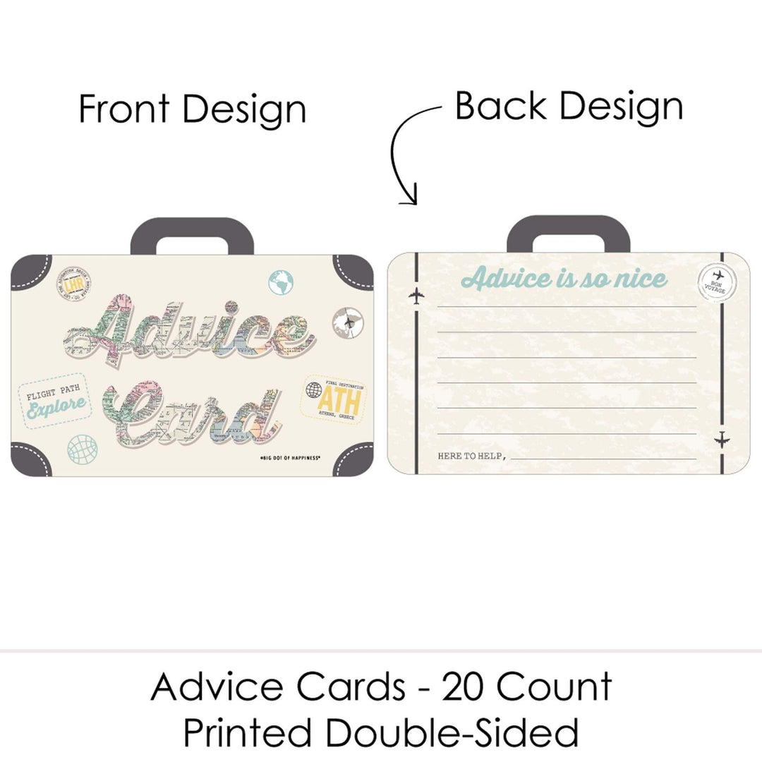 World Awaits - Suitcase Wish Card Travel Themed Graduation Party, Baby or Bridal Shower Activities - Shaped Advice Cards Game - Set of 20