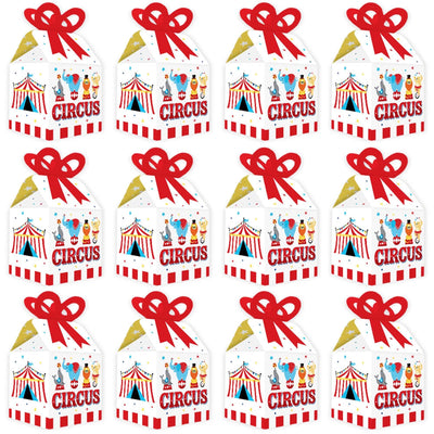 Carnival - Step Right Up Circus - Square Favor Gift Boxes - Carnival Themed Party Bow Boxes - Set of 12
